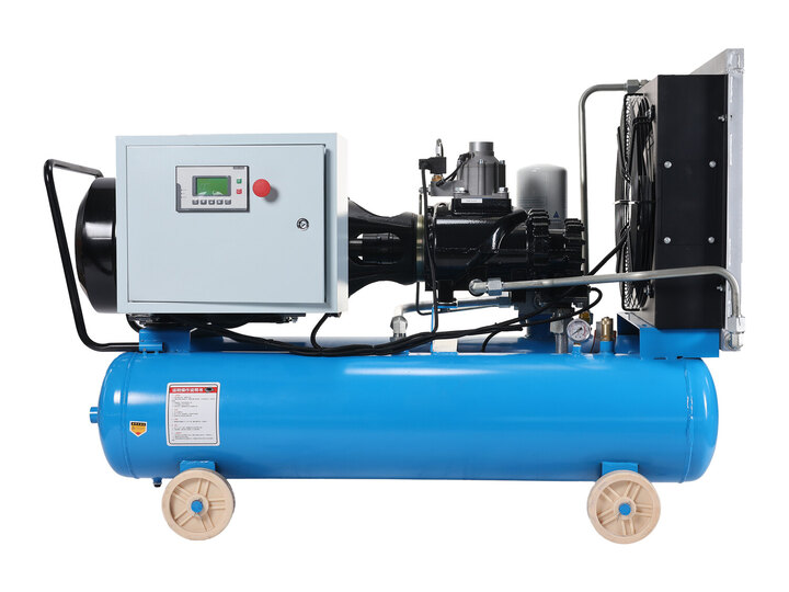 Blue Dazhang mobile PM VFD screw air compressor, enclosed view