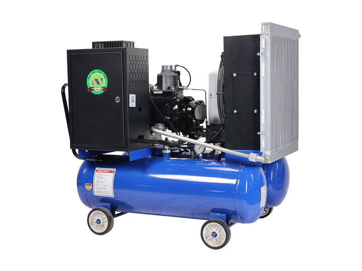 Dazhang mobile PM VFD screw air compressor with internal assembly visible