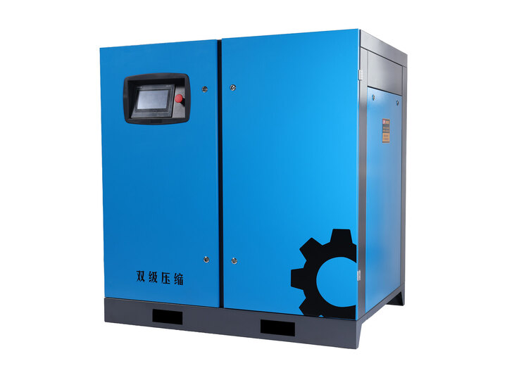 Dazhang two-stage PM VFD screw air compressor, angled view